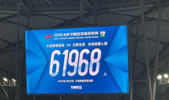英超NBA-英博vs云南共有61968人到场观赛，为大连英博第2高&amp;amp;中超第5高